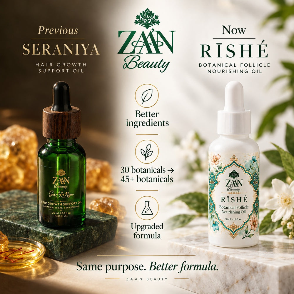 Previously SERAANIYA Hair Growth Support Oil, now RĪSHÉ Botanical Nourishing Hair Oil — same purpose, better formula