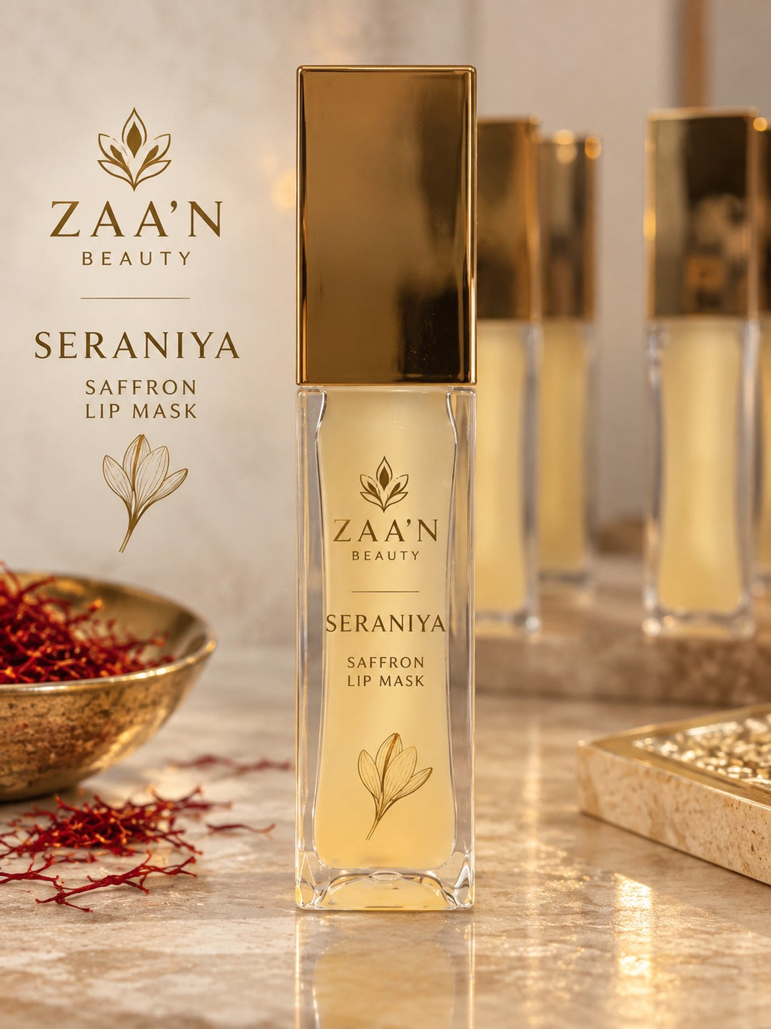 SERAANIYA Saffron Lip Mask by ZAA'N Beauty with saffron threads