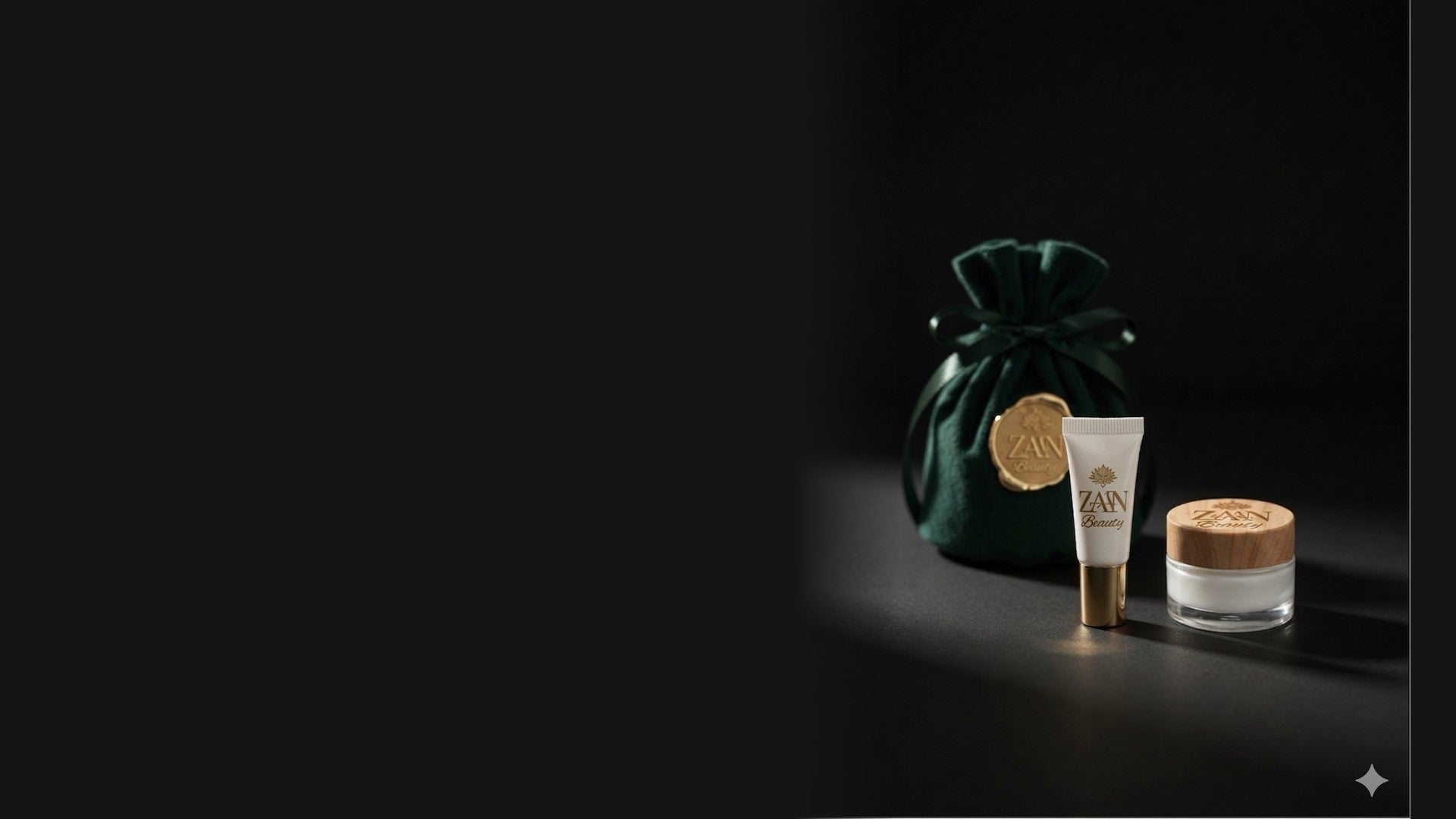 ZAA'N discovery pouch with wax-sealed velvet bag, mini tube, and jar — wide hero