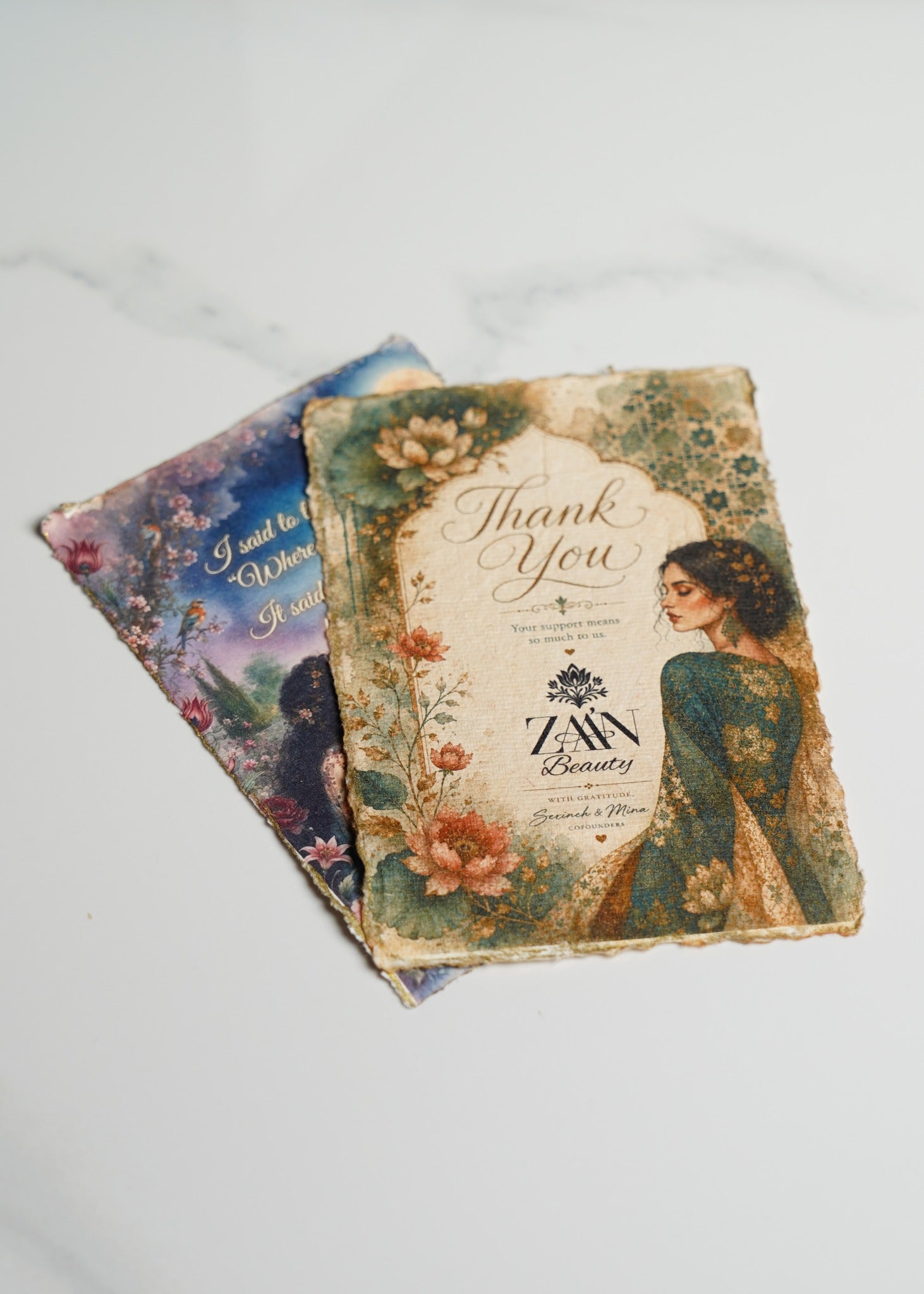Illustrated ZAA’N Beauty thank-you card included with an order